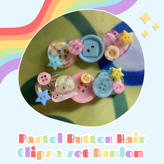 Pastel Button Hair Clips 2 Set