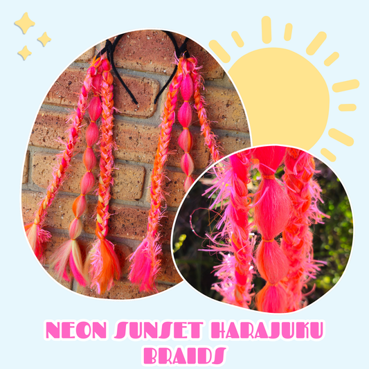 Neon Sunset Harajuku Rave Braids  Decorated Pair